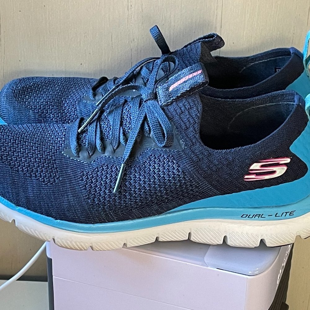 Skechers Flex Appeal 2.0 Stretch Knit Slip-on Sneakers- Turn Sz 9 Blue